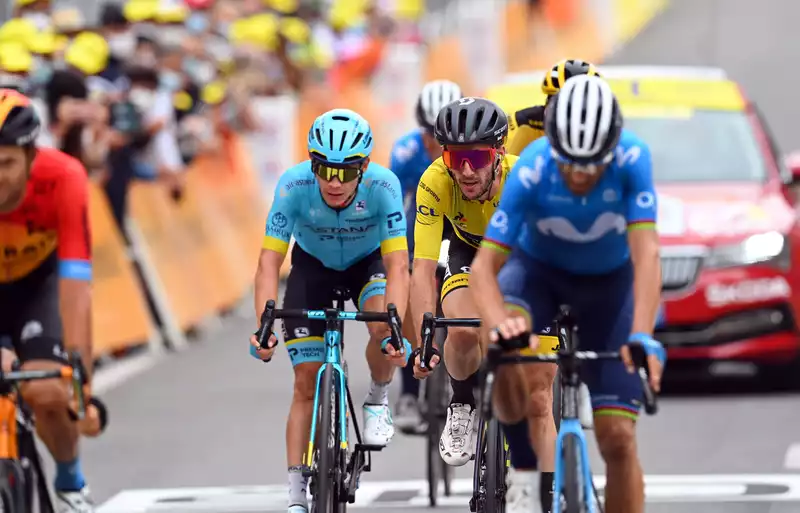 Adam Yates in the yellow jersey, ending a hectic day at the Tour de France.