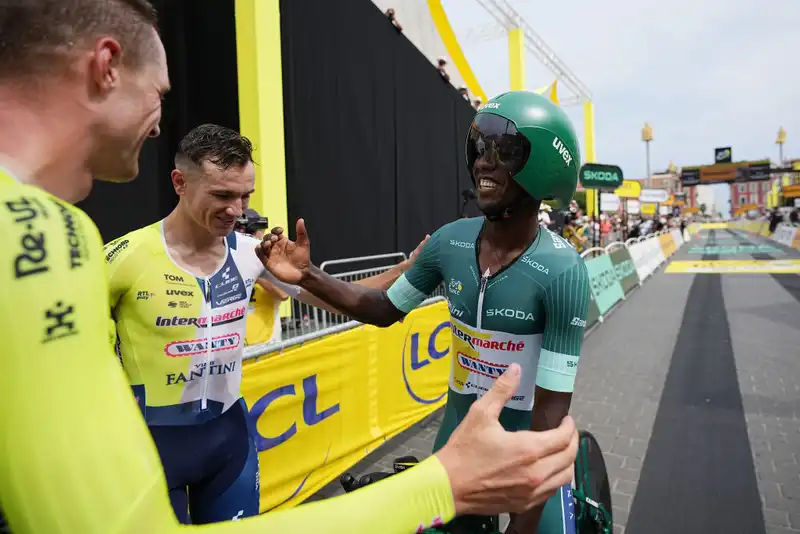 Biniam Gilmey excited about winning the green jersey at the Tour de France.