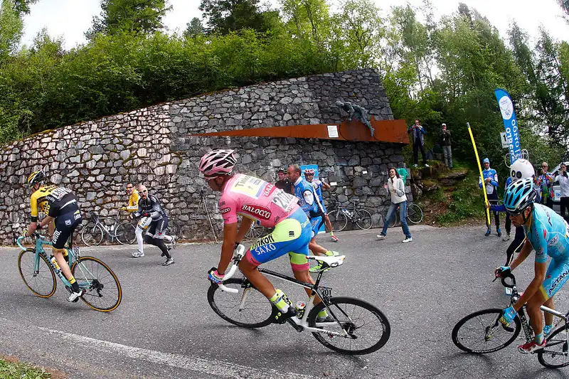 The summit of Italy's terrifying Mortirolo Climb, renamed after Marco Pantani